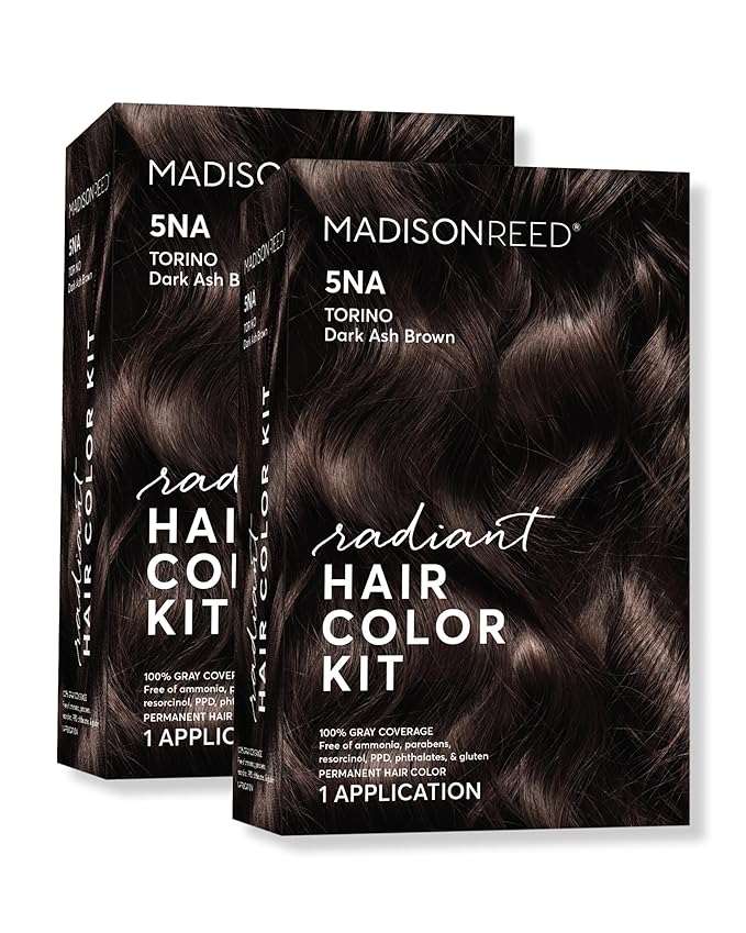 Madison Reed Radiant Hair Color Kit - 5NA Dark Ash Brown with Cool Smoky Undertones (Torino Brown), Permanent Hair Dye, Dimensional Gray Hair Blending | PPD-Free & Ammonia-Free, 2 Pack