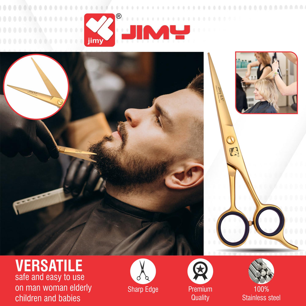Jimy 6.5" Hair Scissors Professional – Ultra Sharp Razor Edge Stainless-Steel Scissors to Cut Hair – Ergonomic Design Salon Quality Hair Shears for Men, Women & Barbers