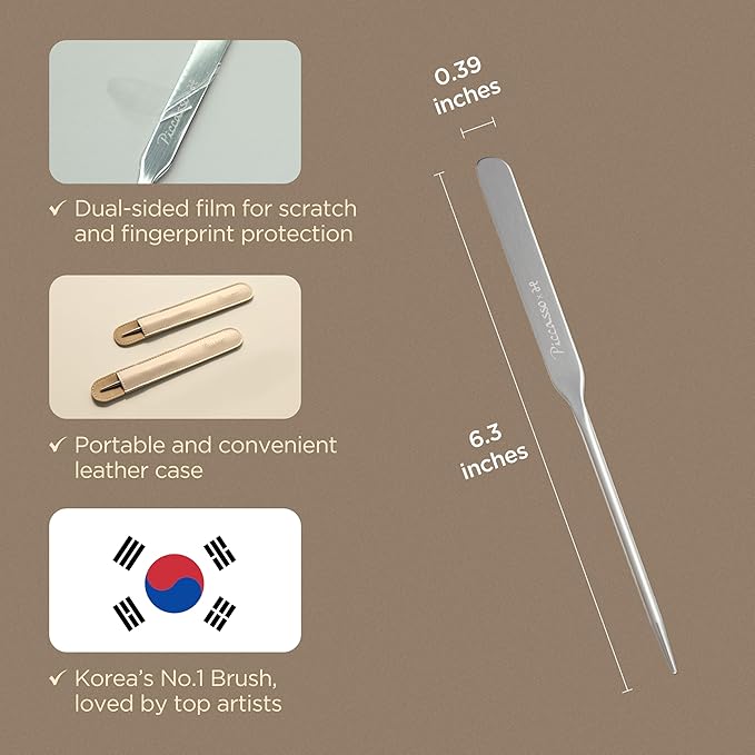 Piccasso Professional Makeup Spatula Sponge 2 Set - Stainless Steel Foundation Spatula for Thin & Seamless Base - K-Beauty Korean Tool for Flawless Finish - Includes Leather Case