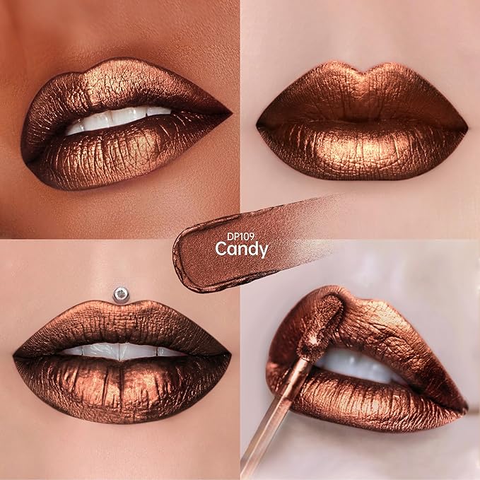 Dark Brown Lipsticks for Women Metallic Glitter Long Lasting Lipstick