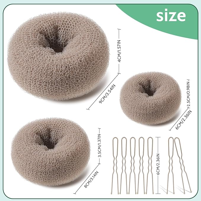 TsMADDTs Hair Bun Set, Tan Brown Hair Donut Bun Maker with U Pins for Dance