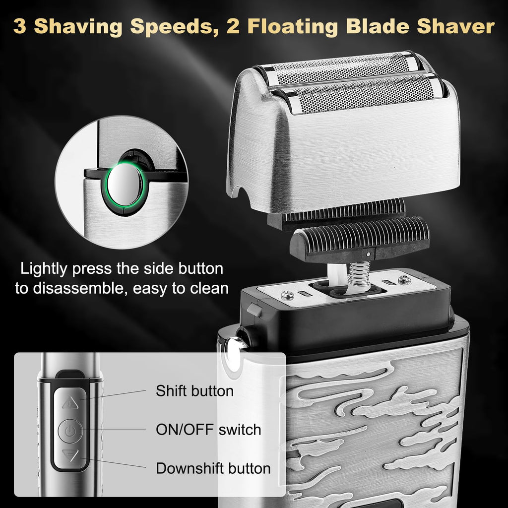 QREEYX Hair Clippers for Man T-Blade Trimmer Nose Hair Trimmer Electric Shaver Set, Professional 4 in 1 Barber Clippers Set for Haircut, Men’s Grooming Kit with LCD Display, Ideal Gift for Him