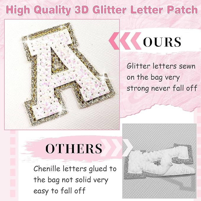 Small Initial Patch Makeup Bag Personalized Gifts Make Up Bag,White Cute PU Leather Glitter Letter Cosmetic Bag with Zipper,Trendy Portable Travel Toiletry Pouch,Preppy Stuff for Teen Girls Women X