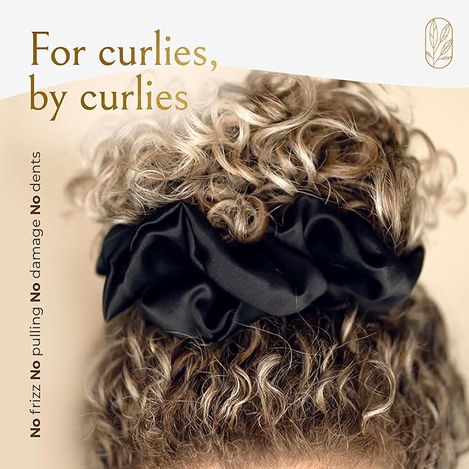 Curlfriend Oversized Mulberry Silk Scrunchies for Women, XL, Black