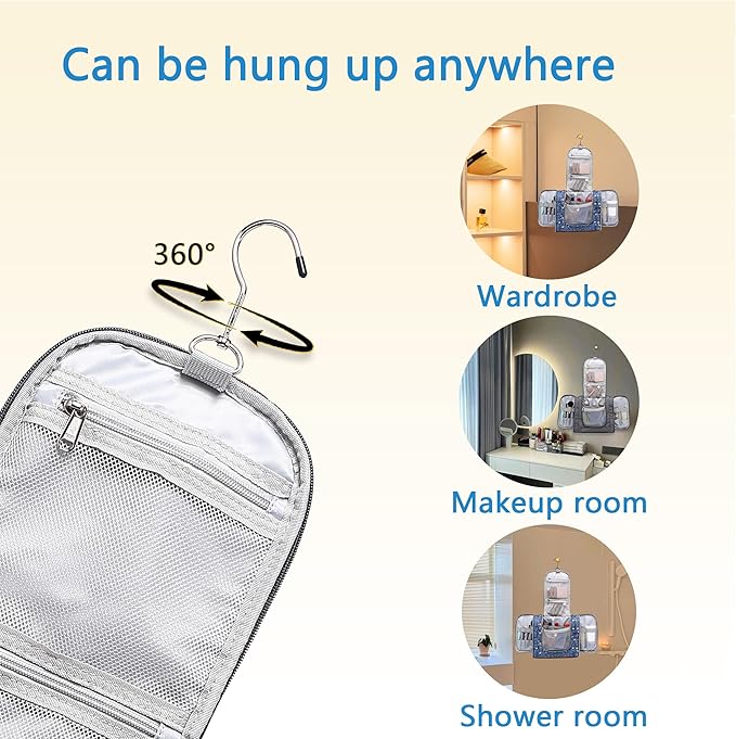Perlvin Alinne Hanging Toiletry Bag for Women, Travel Makeup with Metal Swivel Hook, Organizer for Full Sized Cosmetics and Toiletries,Water-Resistant Nylon,Paisley Floral