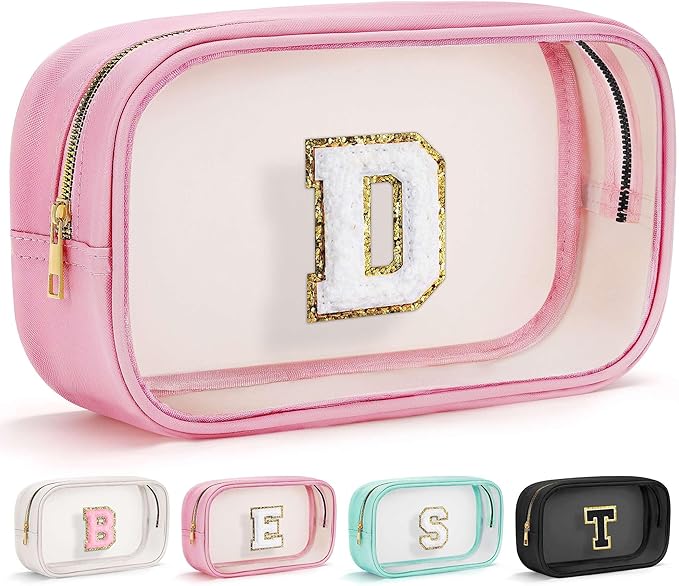 YOOLIFE Birthday Gifts for Kids Girls | Travel Toiletry Bag | Pink Clear Makeup Bag for Teen Girl Kids Cosmetic Bags Gift for 5 6 7 8 9 10 11 12 13 Year Old Girls Birthday Gifts for Girl Initial D