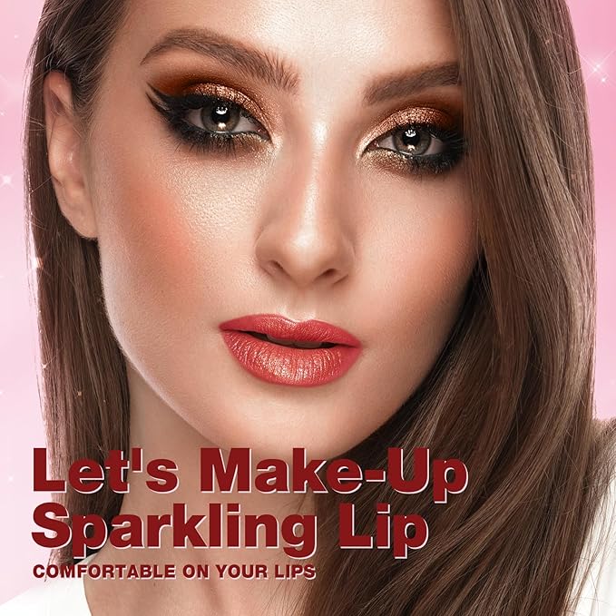 Jolilab Sparkling Lip Gloss Long Lasting Waterproof Moisturizer Lip Balm Glitter Shimmer Metallic Lipstick, Diamond Shiny Lipstick for Women Girls, Non-sticky
