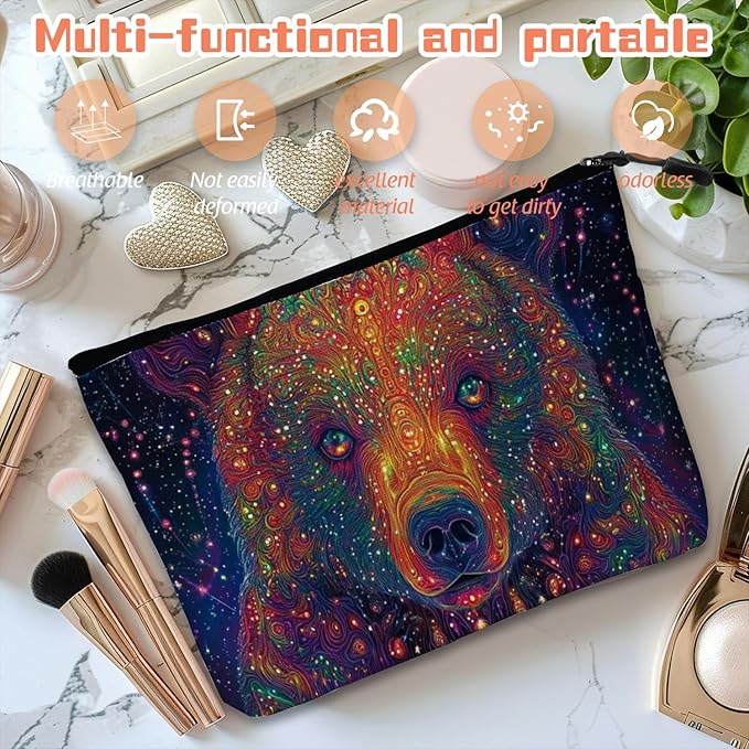 Scribesense Cosmetic Bags Travel Makeup Toilet Case Waterproof Pouch for Women Girls 6.7X9.45inches - Psychedelic Cosmic Bear
