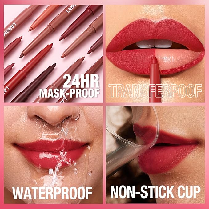 12Pcs Matte Retractable Lip Liner Set, Assorted Nude Shades Makeup Kit