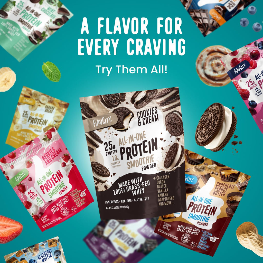 FlavCity Grass Fed Whey Chocolate Protein Powder - Chocolate Peanut Butter - 25g Protein & 10g Collagen - Made with Organic Cocoa & Coconut Milk - Gluten Free & No Added Sugars (20 Servings)