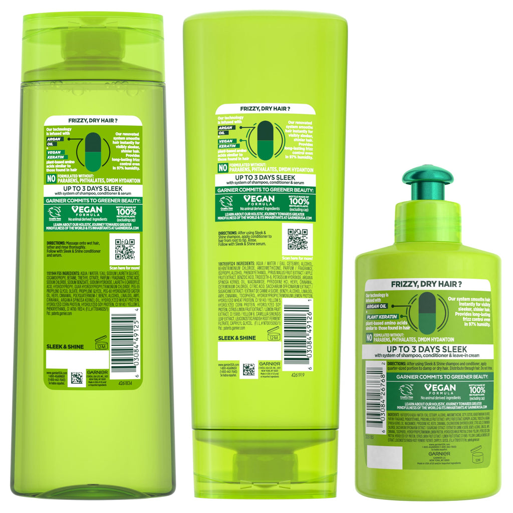 Garnier Fructis Sleek & Shine Shampoo, Conditioner + Leave-In Conditioner
