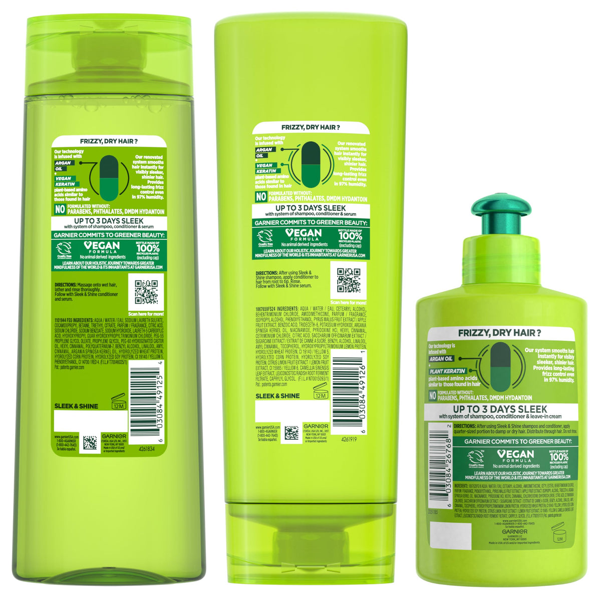 Garnier Fructis Sleek & Shine Shampoo, Conditioner + Leave-In Conditioner