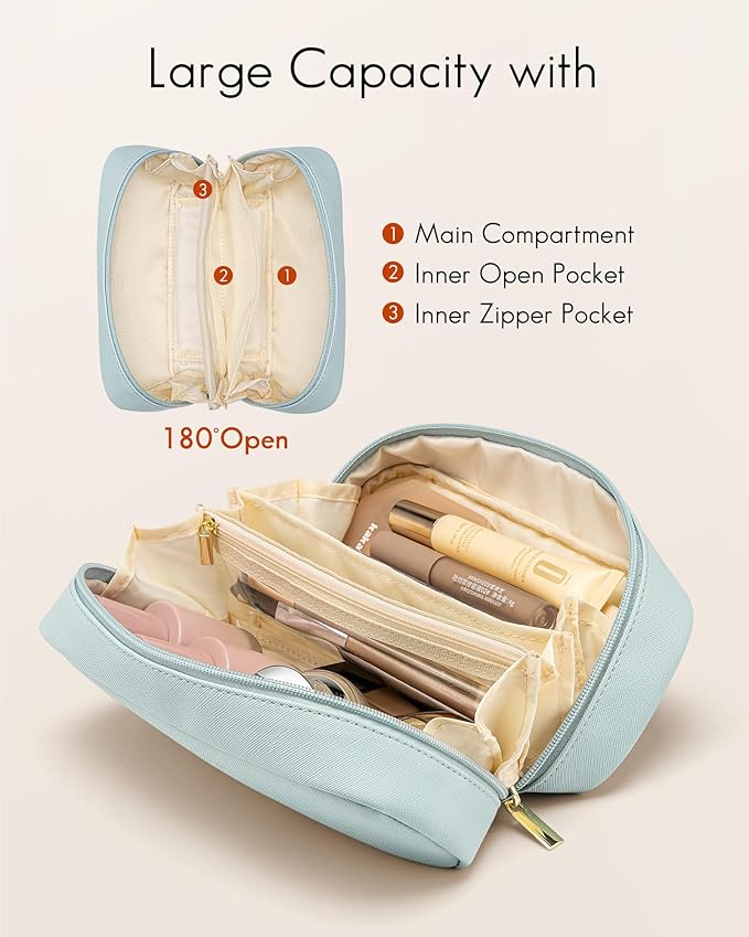 VLANDO Travel Makeup Bag with Separate Pocket for Beauty Tools,Blue
