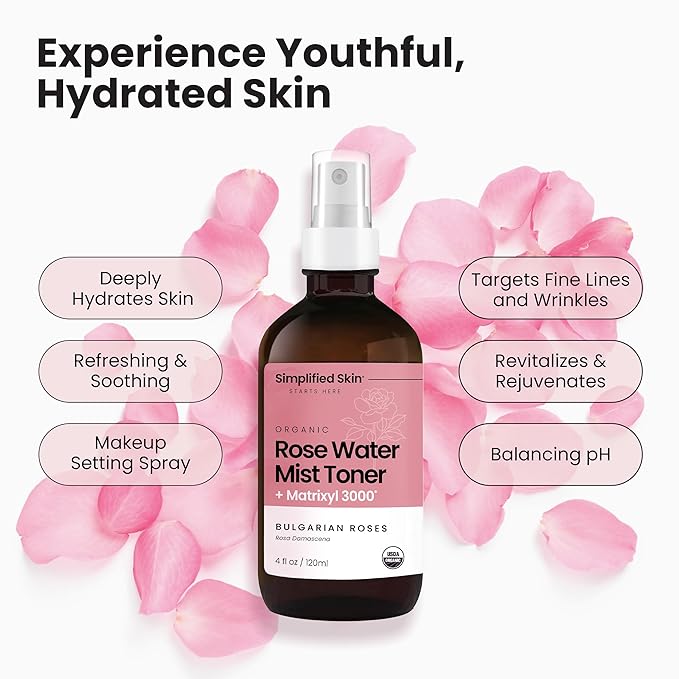 Simplified Skin Rose Water Spray for Face with Matrixyl 3000 & Glycerin