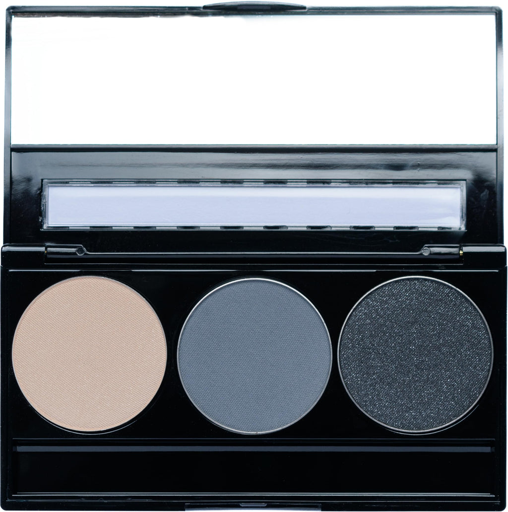 Pure Ziva Off White, Matte Medium Grey Blue, and Glitter Black Deep Navy Blue Vegan Eyeshadow Trio Palette; Talc, Paraben & Cruelty Free