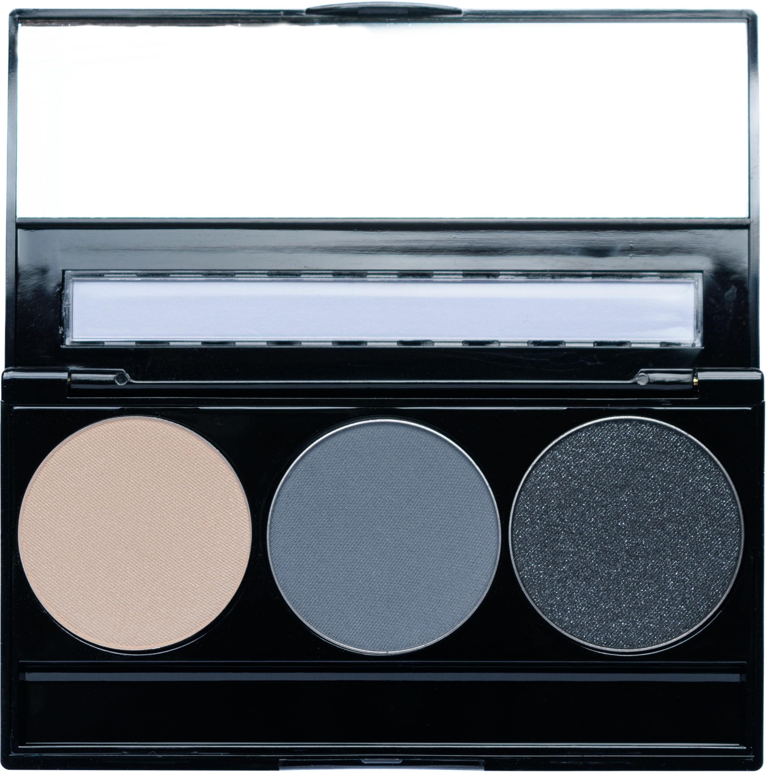 Pure Ziva Off White, Matte Medium Grey Blue, and Glitter Black Deep Navy Blue Vegan Eyeshadow Trio Palette; Talc, Paraben & Cruelty Free