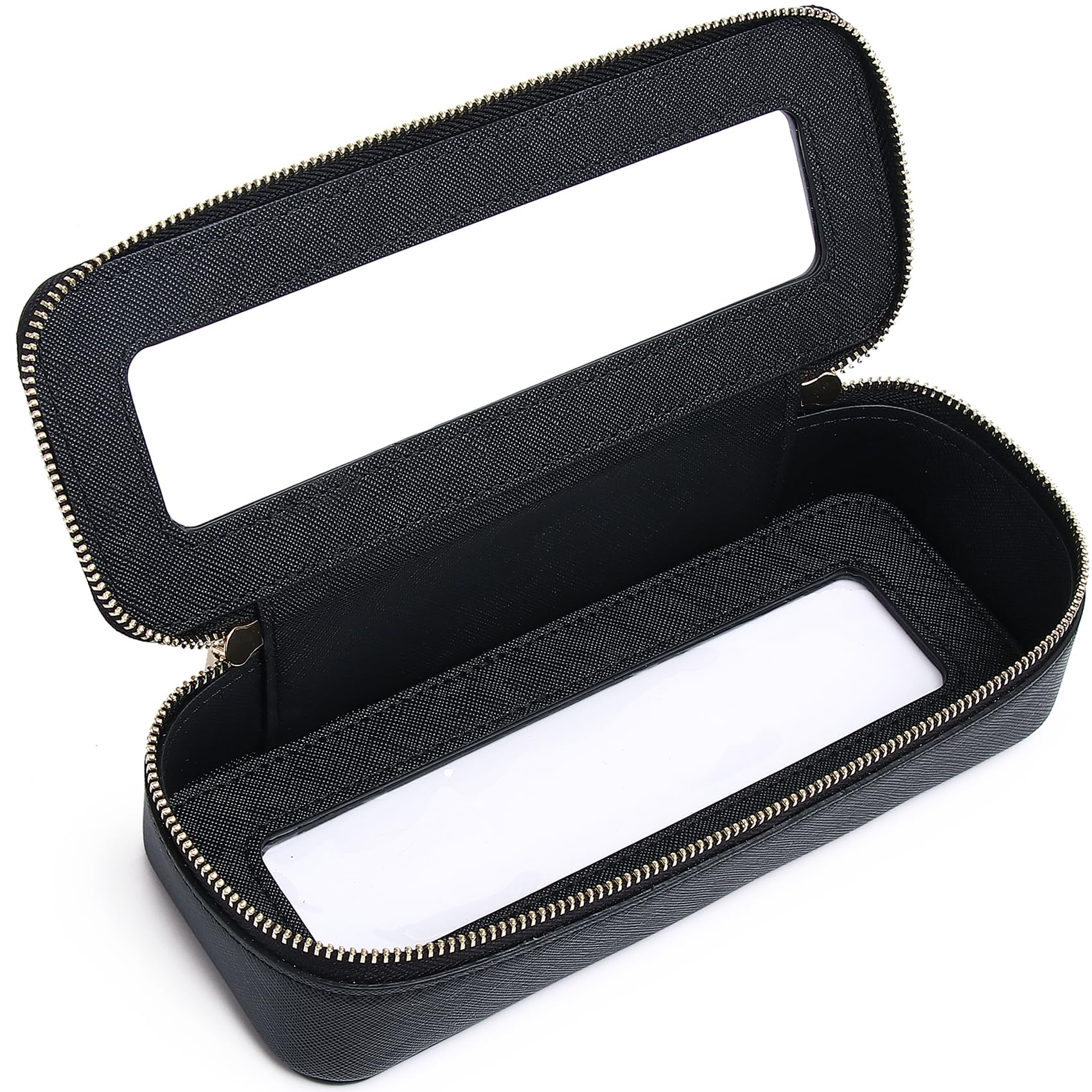 Pinkmik Makeup Brush Bag Slim Clear Makeup Bag Transparent Travel Cosmetic Case & Toiletry Bag with Zipper Small Beatuy Makeup Bag Purse Organizer for Women (Black, SLIM)