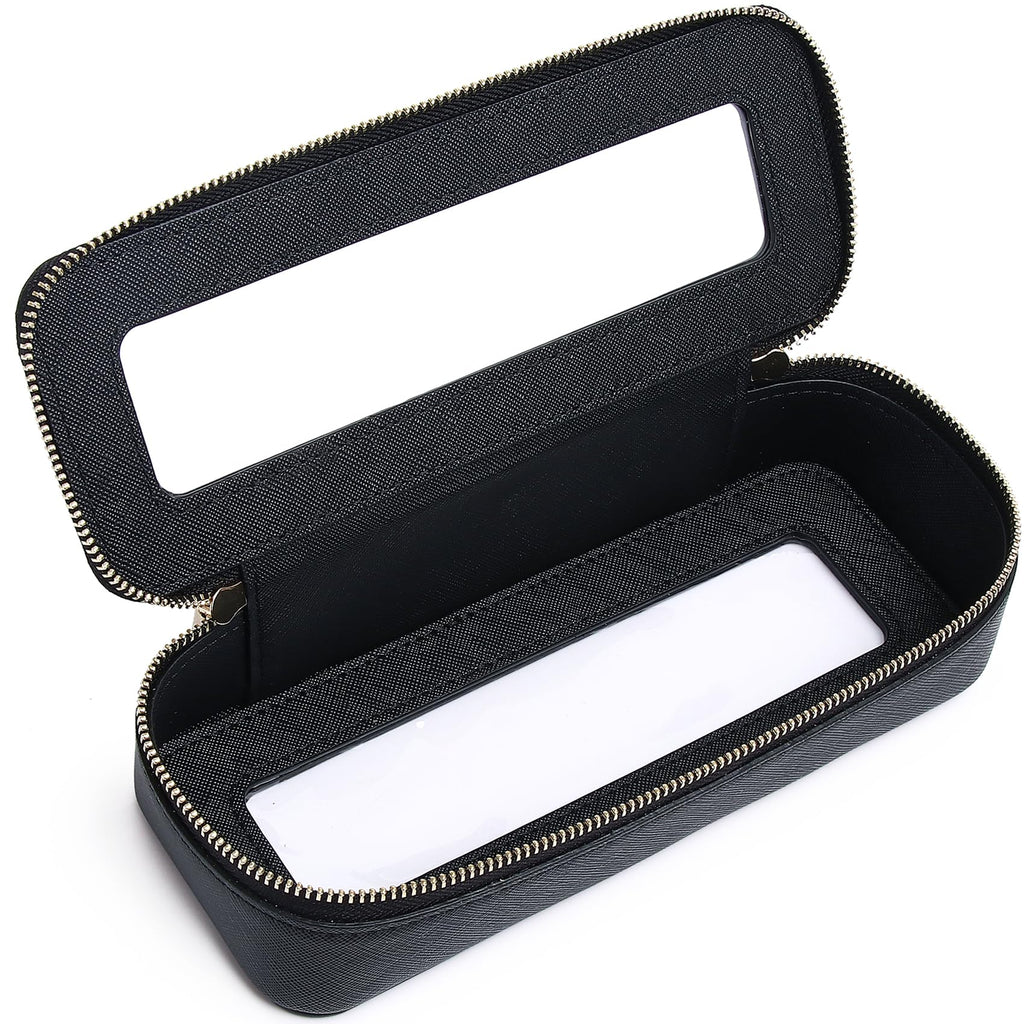 Pinkmik Makeup Brush Bag Slim Clear Makeup Bag Transparent Travel Cosmetic Case & Toiletry Bag with Zipper Small Beatuy Makeup Bag Purse Organizer for Women (Black, SLIM)