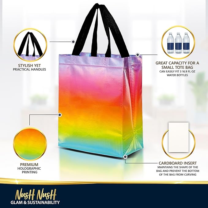 Nush Nush Medium Rainbow Gradient Mix Gift Bags, 8 x 4 x 10, Set of 12