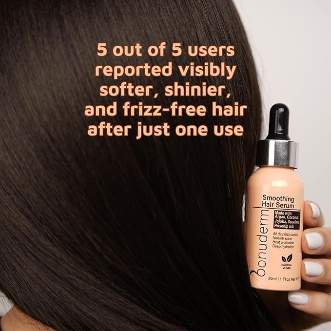 bonuderm Hair Oil for Frizzy, Damaged, Dry Hair | Hydrating, Lightweight, Vegan & Natural Hair Oil | Tames Frizz, Adds Shine, Softness, Conditioning & Heat Protectant for All Hair Types