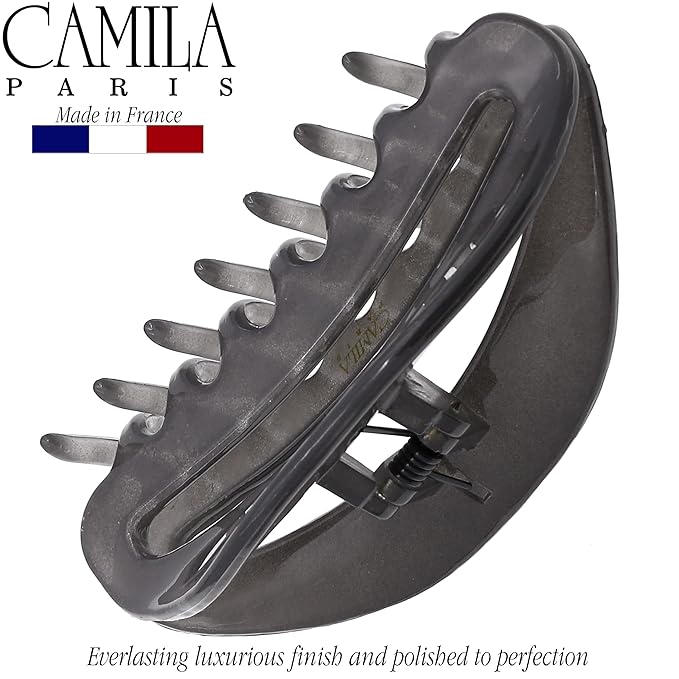 Camila Paris CP3124 French Hair Clips for Women, 3.5" Gray, Large Claw Clip Strong Hold All Day, No Damage No Slip Claw Clips for Thick Curly Wavy Fine Straight Hair, Jaw Clip Made in France