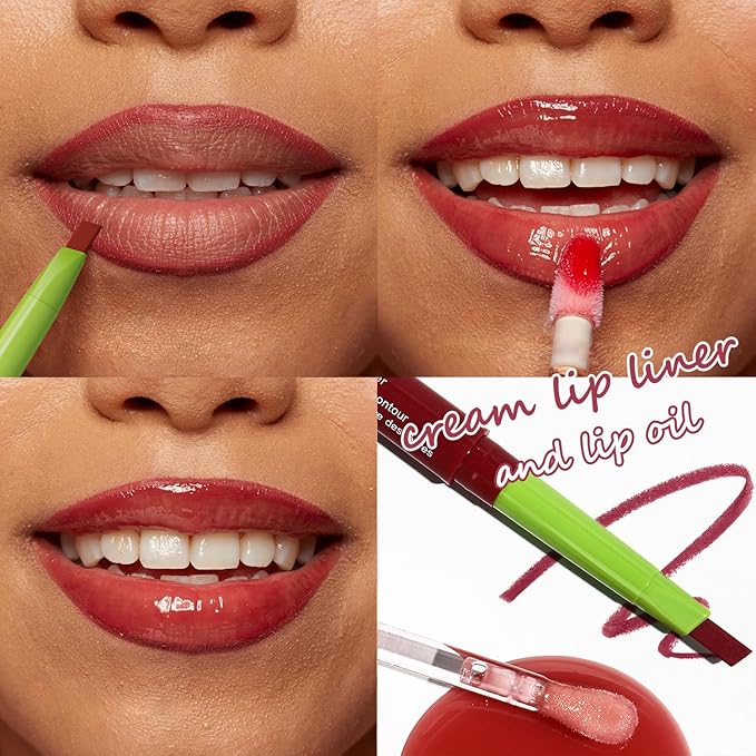 KIMIEYE Nourishing Lip Gloss with Matte Finish Lip Liner Combo Set, Clear Nude Pink Brown Long Lasting Hydrating Lip Glow Oil, High Pigmented Lightweight Lipstick Makeup for Women, #3 ROSE