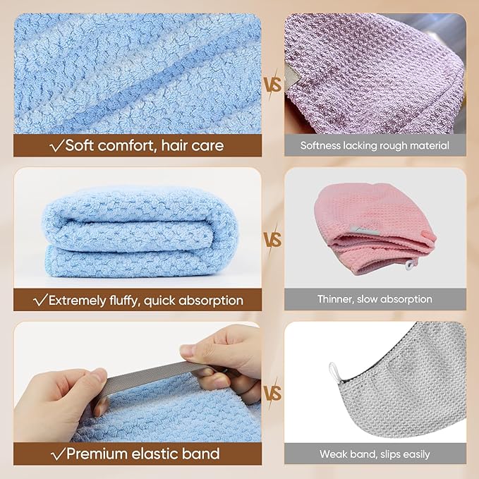HOMEXCEL 5PK Microfiber Hair Towels, 40x20 in, Soft&Fast Drying for Long Hairs