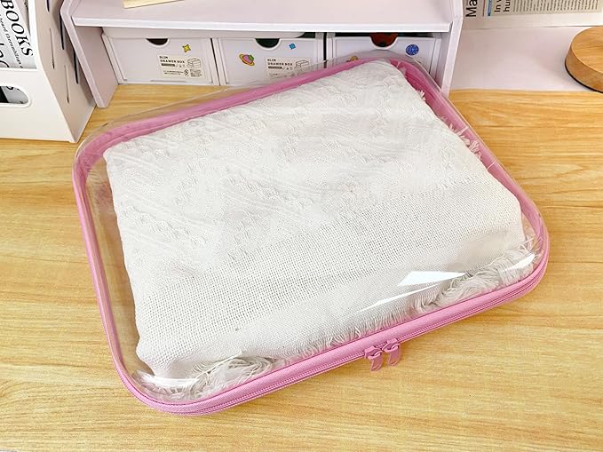 Calantre 6PCS Clear Hard Shell Zipper Case 13.8 * 11.8 * 2 IN (Pink)