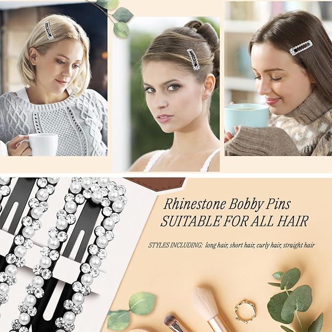 Kanprincess Rhinestone and Crystal Hair Clips 2-Pack, Sparkly Barrettes & Elegant Bling Accessories for Women & Girls(Set21)