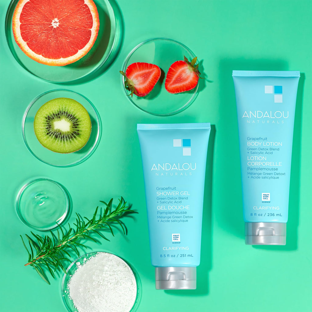 Andalou Naturals Body Lotion, Clarifying Grapefruit Skin Care, Lightweight, Gentle Exfoliating & Moisturizing Lotion with Salicylic Acid & Tea Tree for Skin Prone to Back Acne & Blemishes, 8 fl oz