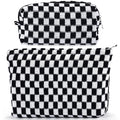 ZLFSRQ 2Pcs Checkered Makeup Bag for Women Large Small Travel Toiletry Bag Organizer Aesthetic Black Zipper Cosmetic Bags Cute Makeup Pouch for Purse Pencil Case Pencil Pouch Skincare Storage Bags