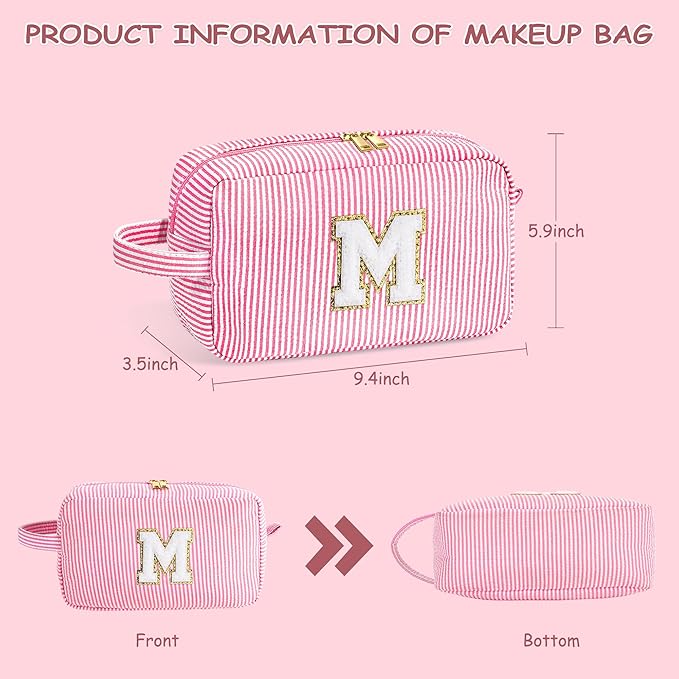 YOOLIFE Makeup Bag - Personalized Monogram Cosmetic Bag for Teen Girls, Purple Cute Travel Pouch