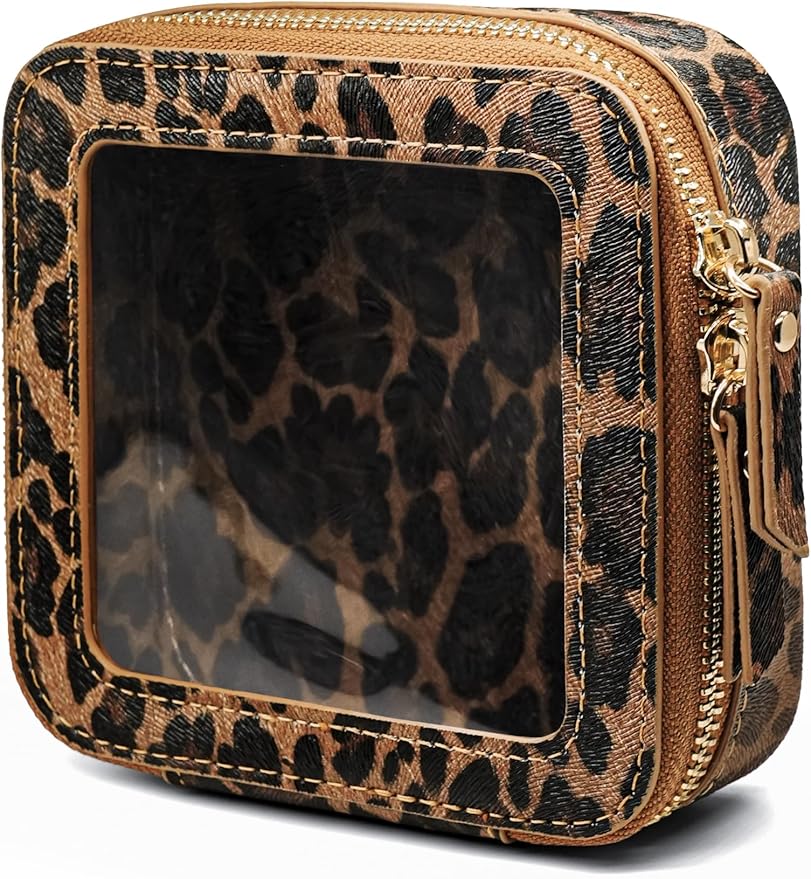 Small Makeup Bag Clear Mini Pouch Cosmetic Case Travel Leopard Make Up Bag for Purse Accessories Cheetah Print Travel Clear Case for Car Essentials Women Cute Leather Little Cosmetic Pouch with Zipper
