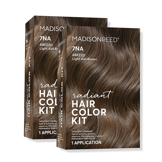 Madison Reed Radiant Hair Color Kit - 7NA Light Ash Brown with Cool Smoky Undertones (Arezzo Brown), Permanent Hair Dye, Dimensional Gray Hair Blending | PPD-Free & Ammonia-Free, 2 Pack