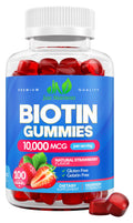 Biotin 10,000mcg Gummies for Hair Growth, Skin & Nails - 2x Maximum Strength Biotin Vitamins for Women & Men - Gluten-Free, Vegan, Non-GMO, Great Tasting Strawberry Flavor - 60 Gummies (1 Month)