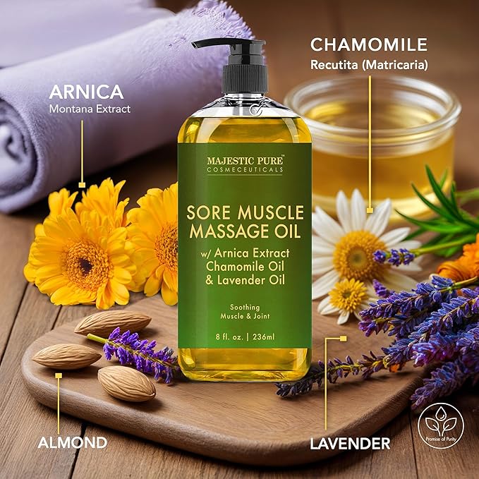 Majestic Pure Arnica Massage Oil for Men & Women, 8 Fl Oz, 2-Pack