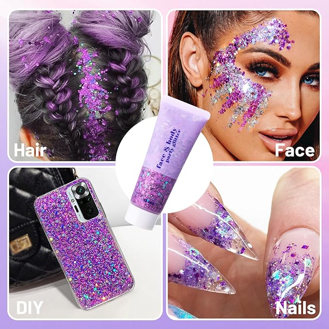 DAGEDA Purple Body Glitter Gel,Sparkly Hair Face Glitter Makeup Accessories