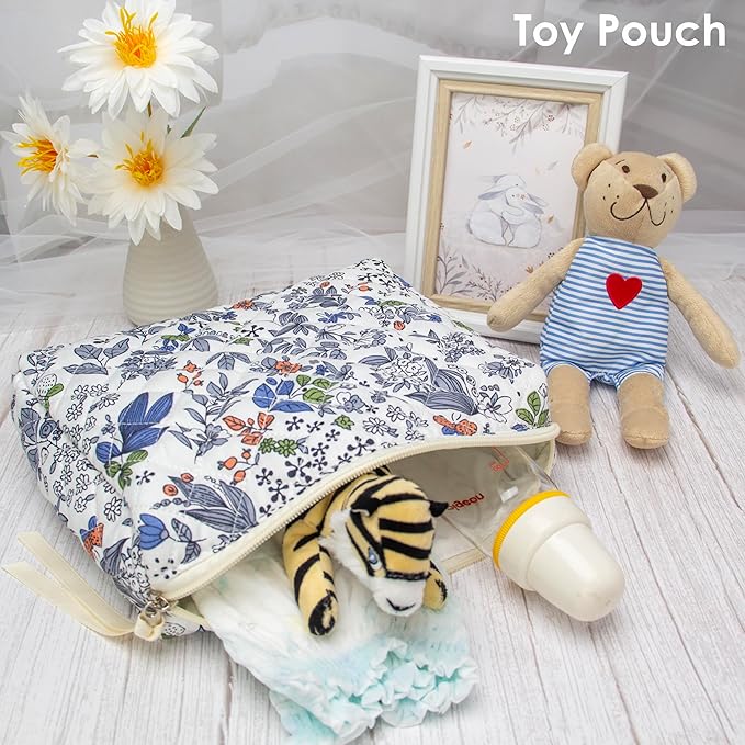 Quilted Makeup Pouch for Women, Travel Cosmetic&Toiletry Bag,Leaf White