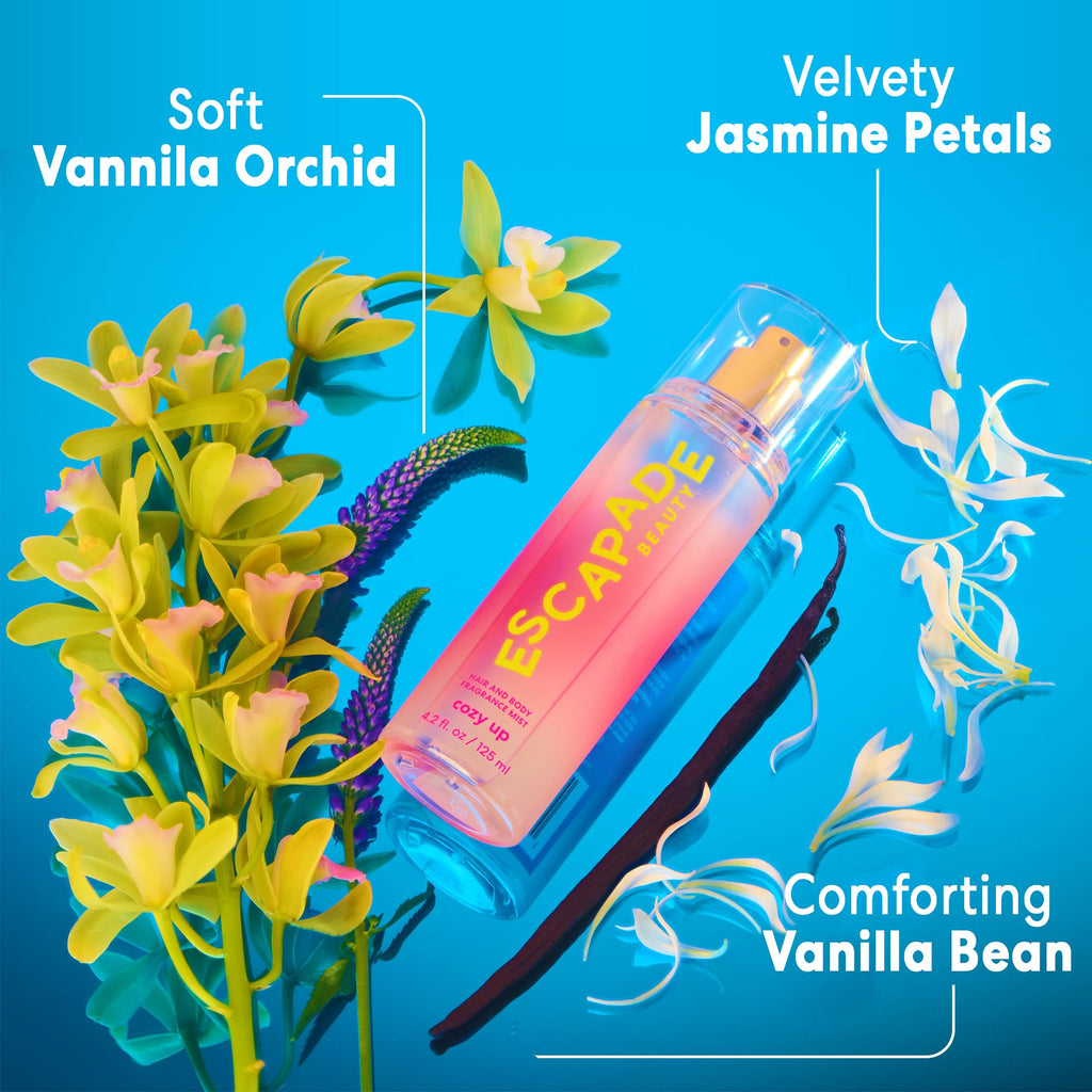 ESCAPADE BEAUTY Cozy Up Fragrance Hair and Body Mist (4.2oz) - Vanilla, Jasmine, Patchouli