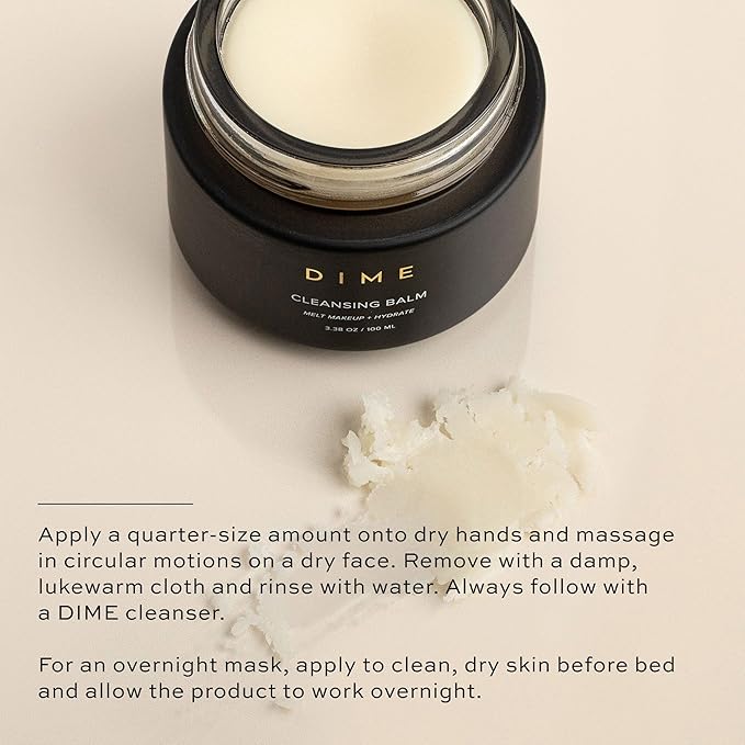 DIME Beauty Cleansing Balm - 2-in-1 Makeup Remover & Hydrating Overnight Mask, Cleanser for Face with Squalane, Rosemary Extract & Bisabolol, Hydrating Facial Wash, 3.38 oz / 100 ml