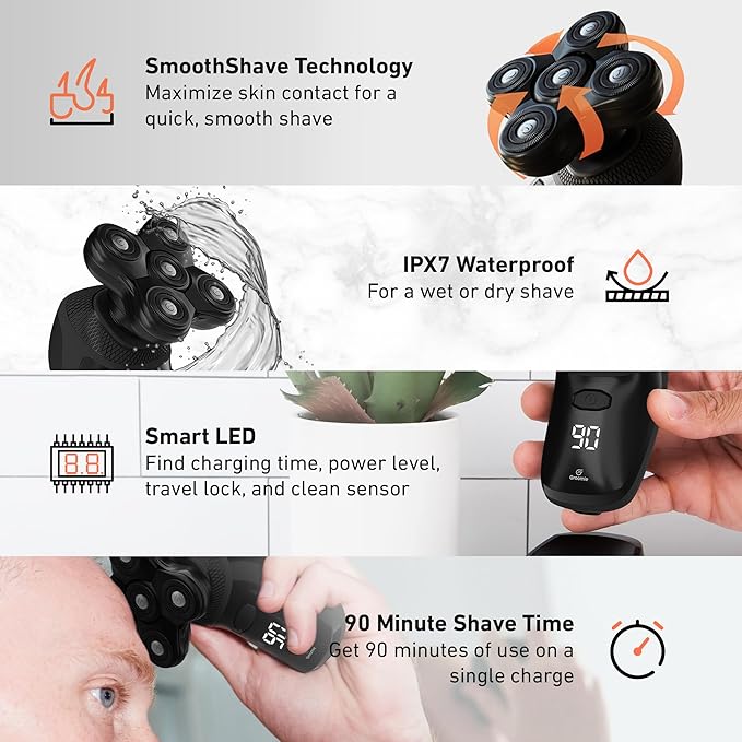 Groomie BaldiePro Cordless Head Shaver Kit for Bald Men, Waterproof