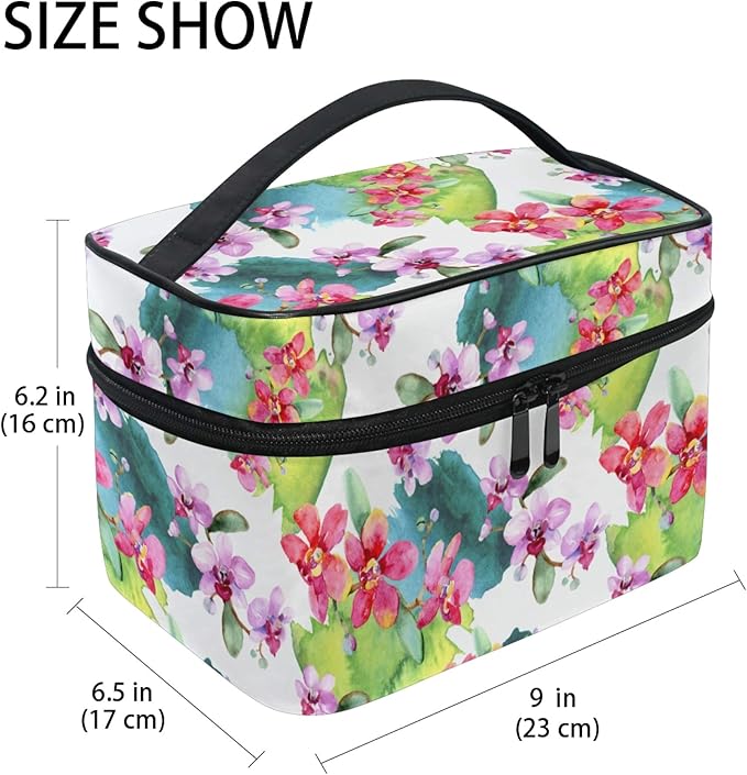 MNSRUU Makeup Bag, Hand Painted Orchid Travel Makeup Organizer Bag Cosmetic Cases Toiletry Bags for Girl Women Ladies