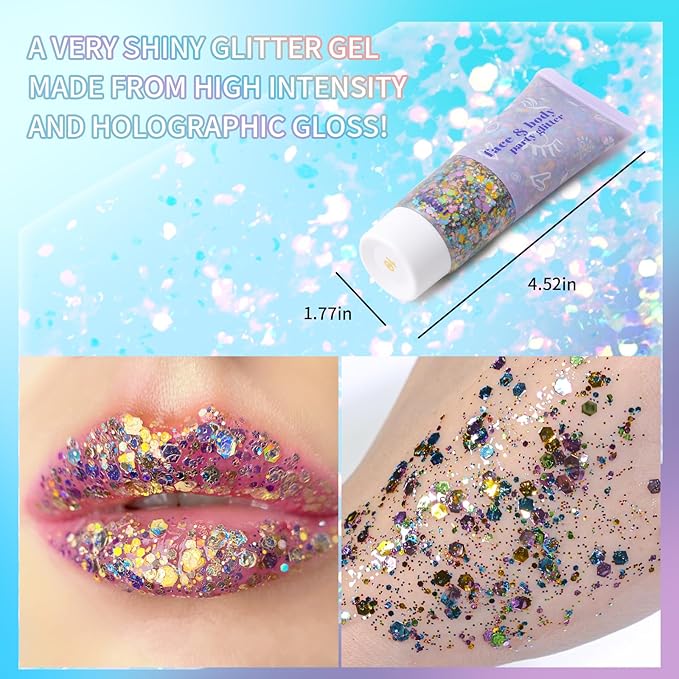 DAGEDA Carnival Body Glitter Gel, Sparkly Hair Face Glitter Makeup