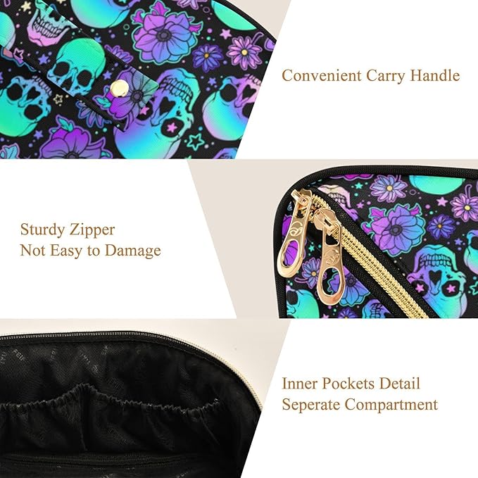 MNSRUU Makeup Organizer Bag, Funny Skulls Travel Makeup Bags Makeup Vanity Case Large Capacity Rhombus Cosmetic Toiletry Bag for Girl Women Ladies