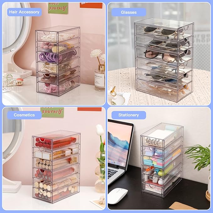 FABROK Clear Hair Accessory Organizer Box with 6 Drawers
