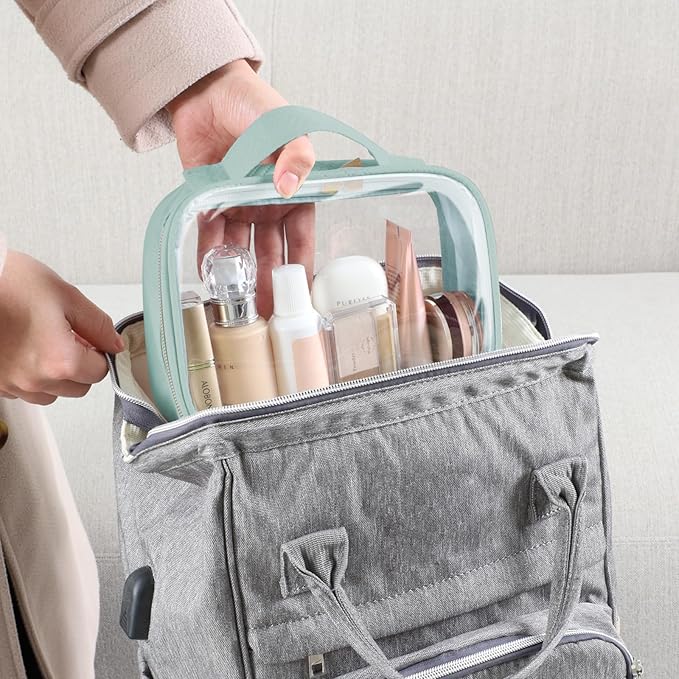 PACKISM Clear Makeup Bag Travel - TSA Approved Toiletry Bag, 3 Pack Green