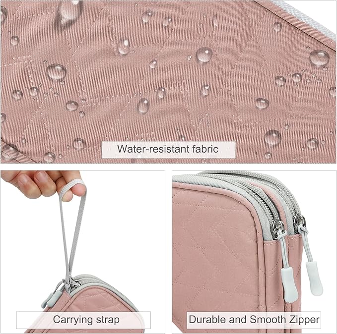 FYY Electronic Organizer, Travel Tech Pouch Bag, Medium, Pink Quilted