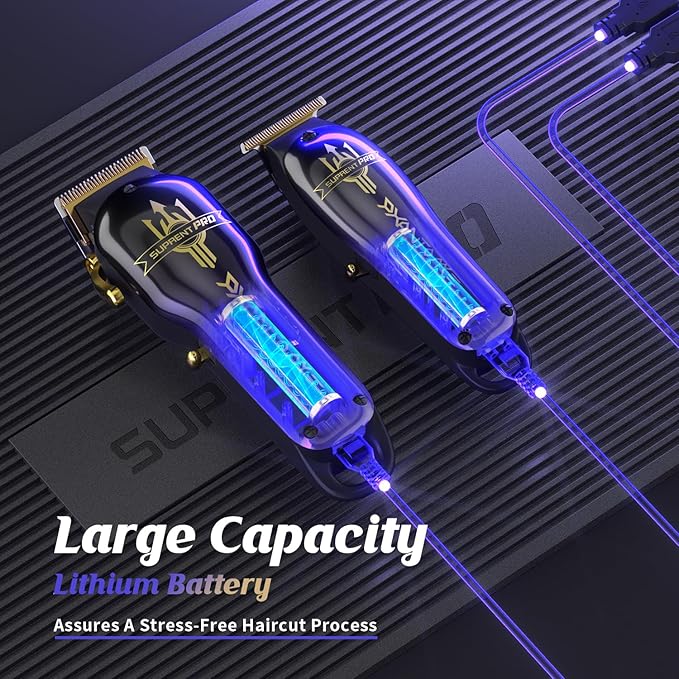 SUPRENT PRO Professional Hair Clippers for Men- Barber Clippers Set Brushless Motor, Cordless Hair Clipper with Zero Gap Hair Trimmer- Premium Hair Cutting kit Gift for Men