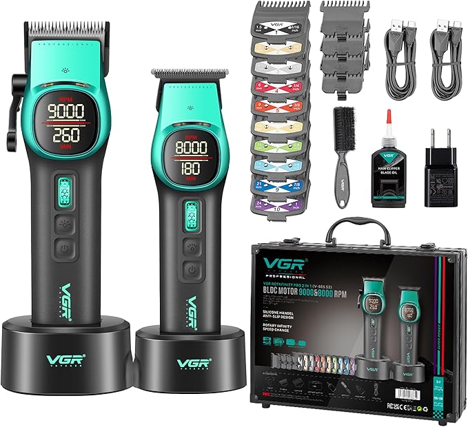 VGR 885S2 Professional Hair Clippers for Men with Hair Trimmer Set, Green
