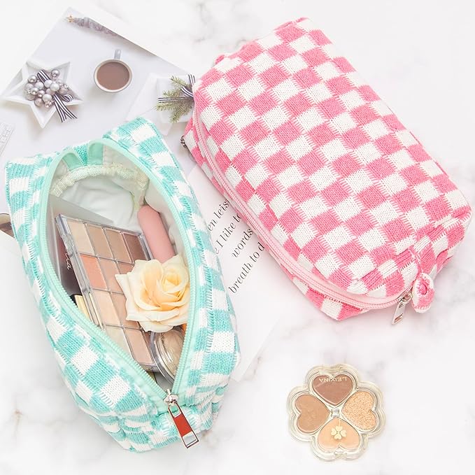 Checkered Makeup Bag for Purse, Small Cosmetic Pouch,Mix Color,6 Pack